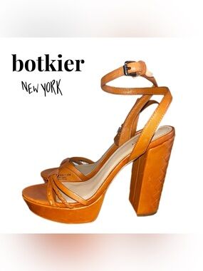 Botkier Cognac Leather Platform Ankle-Strap Sandal- size: 7.5